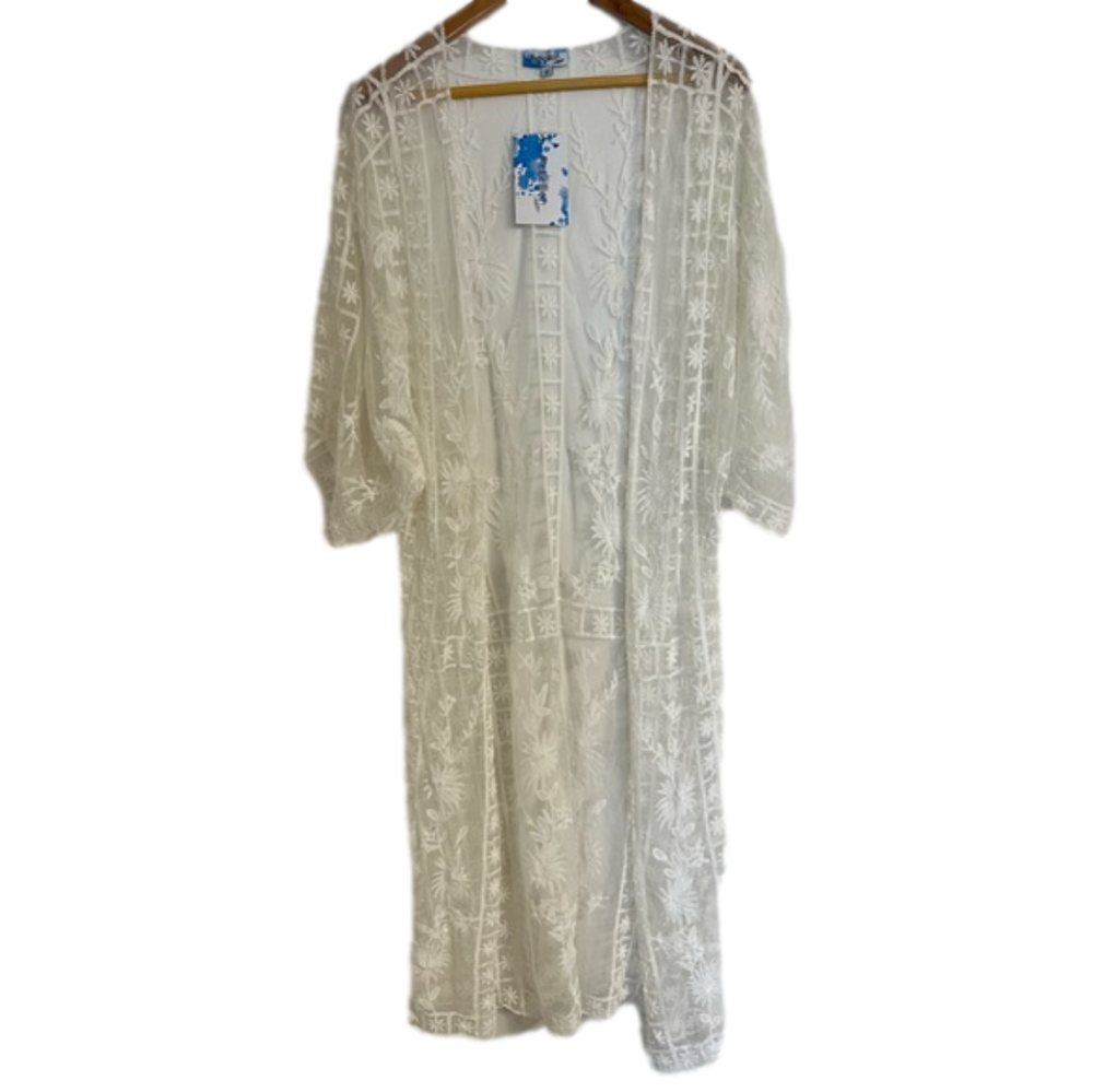 NWT Rebellion Again Women’s Long Ivory Lace Duster Size Medium